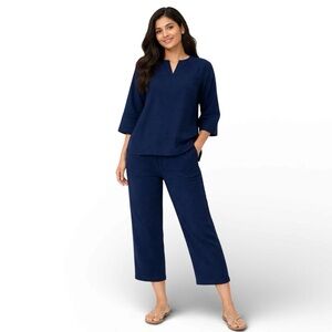 Onque Casuals Black Pants Women’s Solid Top & Wide Leg Pants Set Size XL EUC